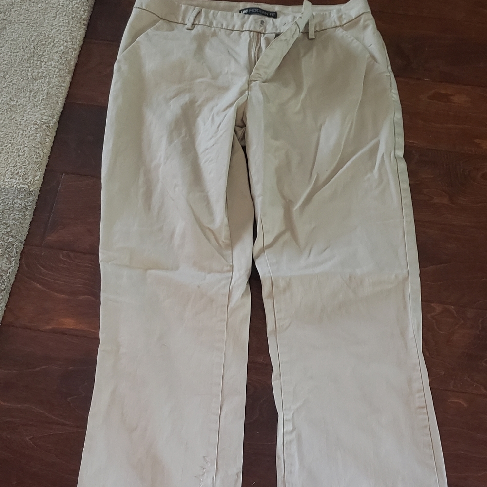 Tan dress pants, modern fit